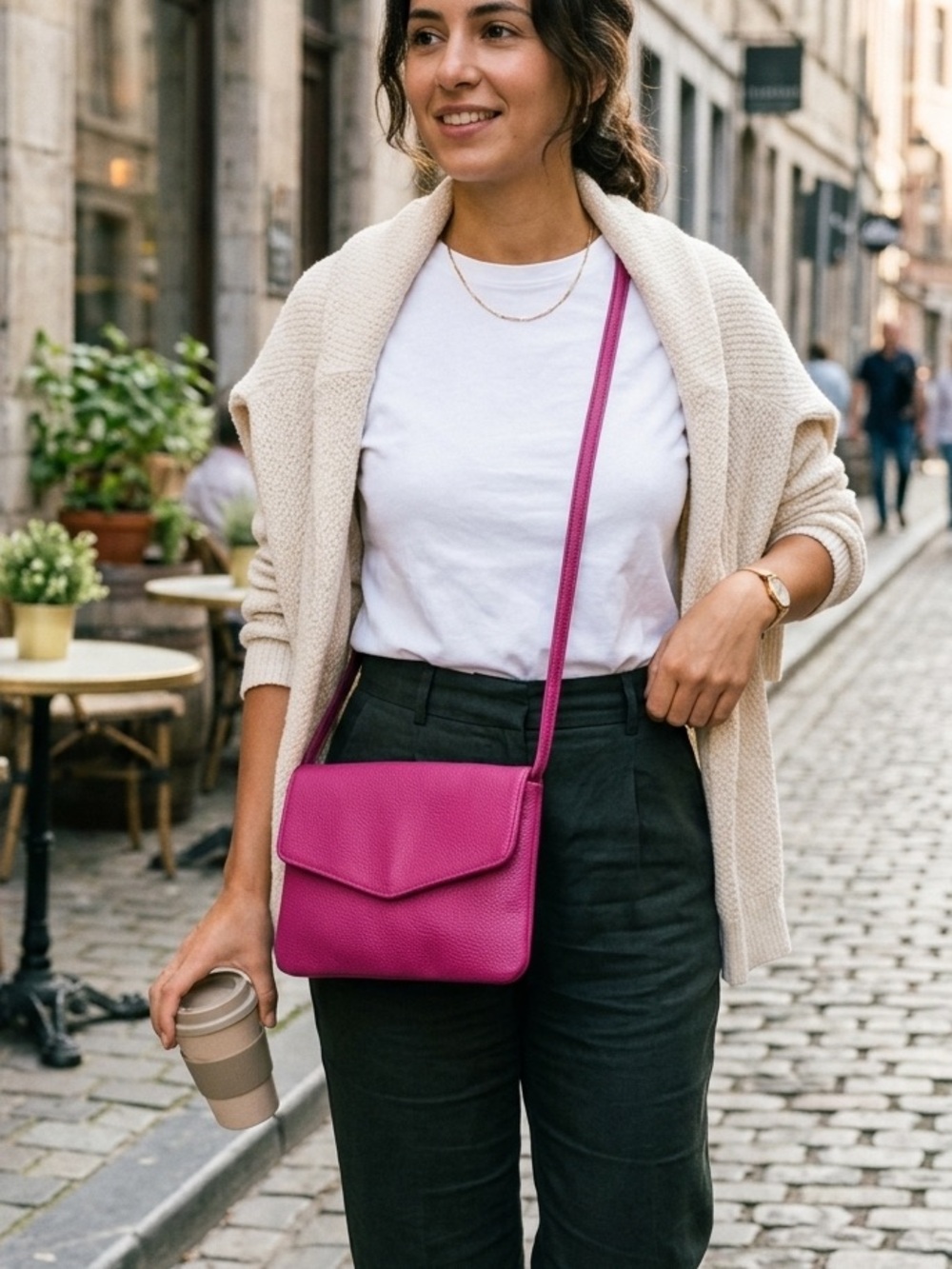 Women's Faux Leather Crossbody Bag in Magenta - Classic Everyday Style